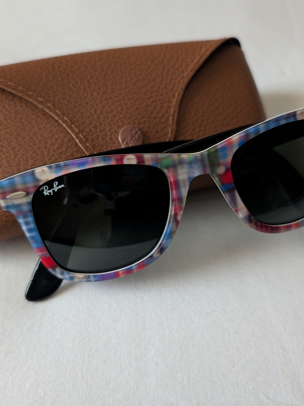 Ray-Ban Multicolor Plaid Wayfarer Sunglasses - Blue/Red Pattern